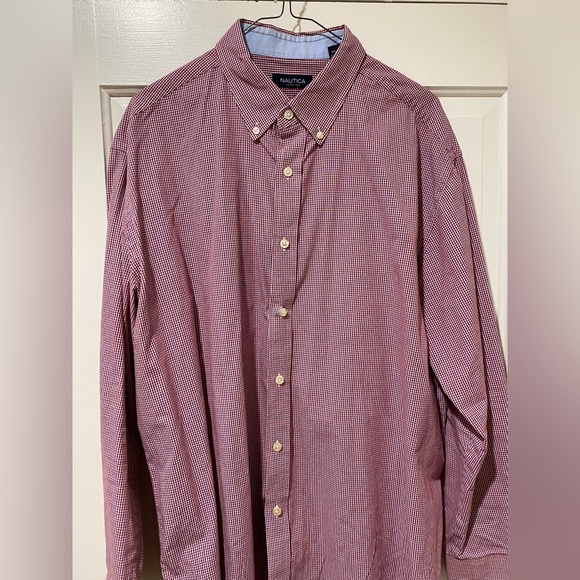 Nautica Mens button down dress shirt red plaid checkered - Picture 9 of 11